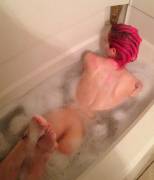 Decided To Take A Relaxing Bubble Bath While I Let The New Pink Dye Set In