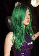 Green Hair And Shiny Dress For New Years Eve