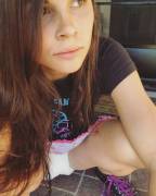 Little Trap Does Slav Squat In Skirt On Front Patio Selfie