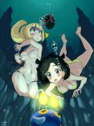 Lillie And Moon Diving For Pokemon