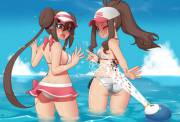 Rosa And Hilda Enjoying The Water (Kuro) [Trainer]