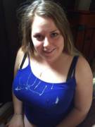 (F) Sexy Chubby Slut Takes A Nice Load On Her Tank Top