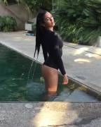 Nina Dobrev In Black Bikini Bottoms