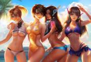 D.va, Mercy, Symmetra And Tracer Beach Gals (Jiuge)