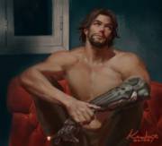 [M] Shirtless Mccree Takes A Smoke, By Krabat