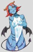 Blue-Skinned Succubus In A Swimsuit