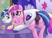 Cadance And Shining Caught In The Act (Artist: Ohiekhe)