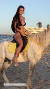 Posing With A Horse In Swimsuit (Gif)