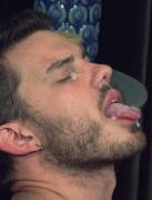 On His Tongue And Face