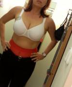 Red Pantyhose Under Jeans In Dressing Room