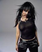 Christina Aguilera See Through Black Top With Nipple Ring