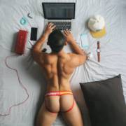 Studying In His Jockstrap