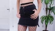 Jean Skirt And Fishnets