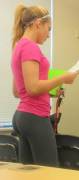 (F) Sexy College Blonde In Tight Leggings In Class