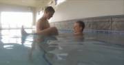 When Your Best Bro Helps You With Aquatic Physical Therapy After Your Serious Injury.