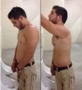 Shirtless Guy Taking A Leak