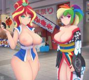 Sunset Shimmer And Rainbow Dash Take A Trip To Japan (Burstfire)