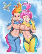Fluttershy And Rainbow Dash Skydiving (Artist: Nauthleroy)