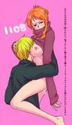 Nami Warming Her Body Up On Sanji