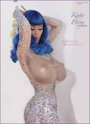 Katy Perry Ft Blue Hair And Sparkle Dress