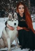 Ekaterina Bulavina With A Husky