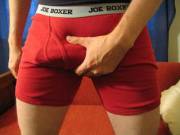 Showing Off My Hard Rod In My Red Boxerbriefs