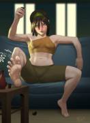 Toph Enjoying Some Sake (Exodusisnear)