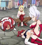 Mirajane Fucking Erza And Lucy Masturbating In Front Of The Townsfolk