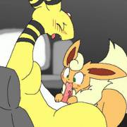 Ampharos [M] Snowballing With Flareon [F] [X-Post From /R/Yiffgif]