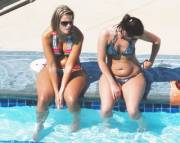Big Thighs On These Two Poolside Ladies