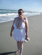 Big Pale Knockers In A Small White Bikini