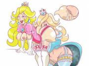 Princess Peach And Rosalina Eating Ass [Super Mario Bros.]