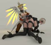 Mercy And 2B Playing [Overwatch] [Nier: Automata]