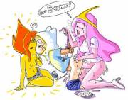 Adventure Time, Finn, Bubblegum Princess, And Flame Princess