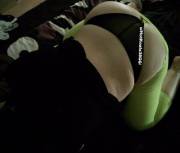 Yellow Leggings And Black Mesh Thong ;)