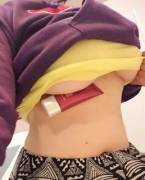 Purple Hoodie Underboob Holding Tube