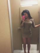 Sexy Brown Filipina Selfie In Bathroom Wearing Hot Brown Dress
