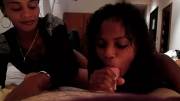 Two Hot Ebony Girls Threesome Blowjob For A White Cock