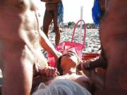 Crosses Arms While He Watches Her Take Three Cocks