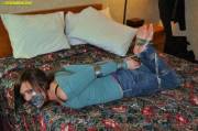 Taped Up And Hogtied On The Bed