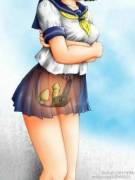 School Girl In A Plug Belt