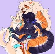 Two Khajiit And A Wolf [D F ] (Cieldoberman)