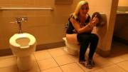 Blonde Hottie Peeing On A Low Toilet