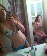Great Selfie Of Two Cute Girls. One In The Mirror....the Other On The Toilet Flipping ...
