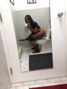Big Booty Black Girl Takes A Selfie While Peeing On The Toilet