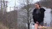 Stunning Brunette With Severe Piss Desperation Peeing Outdoors