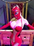 Tight Red Latex Exposing Her Tits