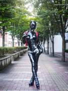 Black Rubber Latex Catsuit With Red Randoseru In Public (Kitaimono-Wo-Kiruyo)