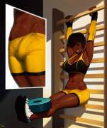 Hot Toned Ebony Futa Working Out [Incase]