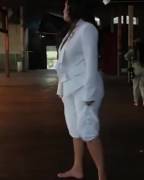 Tahiry Jose Bounces Around In Tight White Pants And Her Titty Pops Out